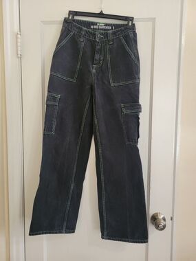 Hot Topic High Rise Black Carpenter Cargo Jeans with Lime Green Stitching